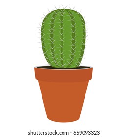 Vector  illustration green cactus in a pot isolated on white background. Mexican flower cactus icon