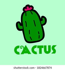vector illustration of a green cactus that has "CACTUS" written on it. can be used as icons and logos of plant content.
