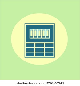 Vector illustration. Green calculator with a dial on a green background. Office and school.