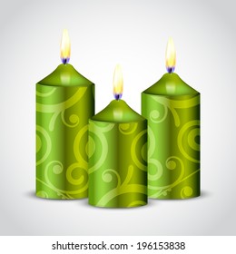 Vector illustration of green candles with decoration