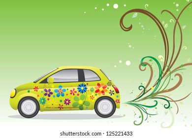 A vector illustration of a green car for environment friendly concept