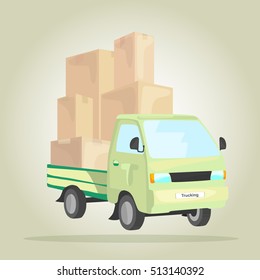 Vector illustration of green car loaded with boxes.