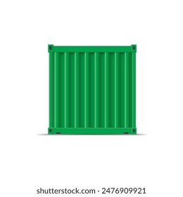 Vector illustration of a green cargo container. Detailed mockup of a metal storage container, side view on isolated background, ideal for design projects.