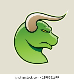 Vector Illustration of Green Cartoon Bull Icon isolated on a White Background