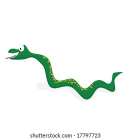 Vector illustration of a green cartoon snake. For jpeg version, please see my portfolio.