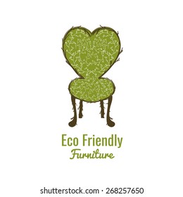Vector illustration. Green chair with tree twigs - eco friendly furniture. Perfect logo, label or badge for furniture shops, salons and ecological exhibitions