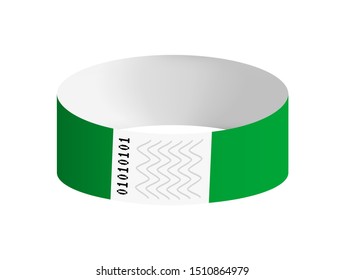 Vector illustration of green cheap empty bracelet or wristband. Sticky hand entrance event paper bracelet isolated on white. Template or mock up suitable for various uses of identification