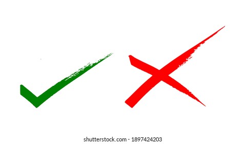 Vector illustration of a green check mark and a red wrong check on a white background