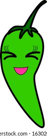 Vector illustration Green Chili Shy Smile Expression 
