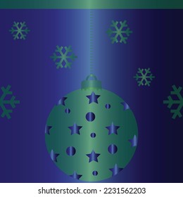 Vector illustration of Green Christmas ball with blue stars decoration on blue backgrounds with green snowflakes
