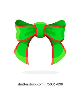 Vector illustration. Green Christmas bow-knot of ribbon. Isolated on white background