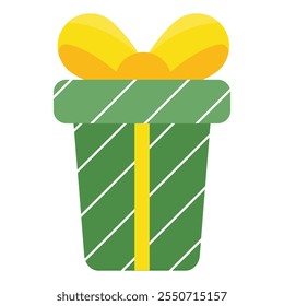 Vector illustration of a green Christmas holiday gift with a yellow bow