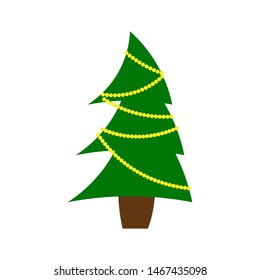 Vector illustration. Green Christmas and New Year trees. Flat style. Isolated on white background