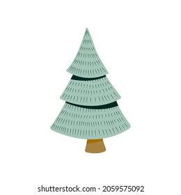 Vector illustration of a green Christmas tree. Hand drawn isolated Fir tree for logo, icon, banner.