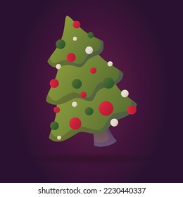 Vektorgrafik. Grüner Weihnachtsbaum mit Spielzeug.