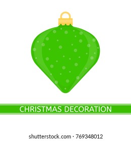 Vector illustration of green Christmas tree decoration ball isolated on white background, in flat style.