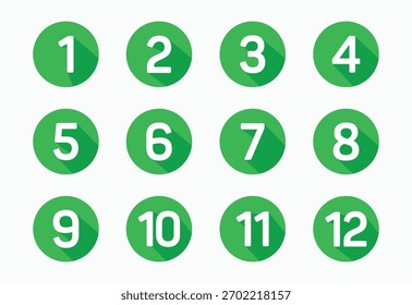 Ilustración vectorial de los círculos verdes con los números del 1 al 12