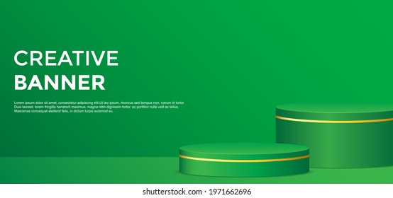 Vector illustration green clean background with podium for product shoot