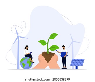 Ilustración vectorial, Concepto de Energía Limpia Verde, Mostrando un estilo de vida verde usando energía de energía verde, Adecuado para la página de inicio, UI, web, tarjeta de introducción de aplicaciones y otros