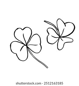 Vector illustration green clover leaves on white background. Plant stems. Clip art for card, postcard, wedding invitation, greeting, pattern