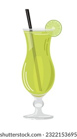 Vector illustration of a green cocktail with a slice of lemon on a white background in a flat style. Suitable for menu design, food stickers, scrapbooking.