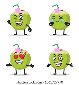 vector illustration of green coconut mascot or character collection set with expression theme