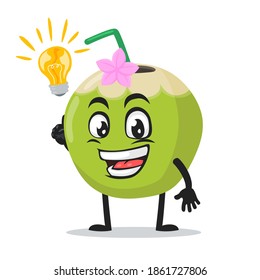 vector illustration of green coconut mascot or character got idea