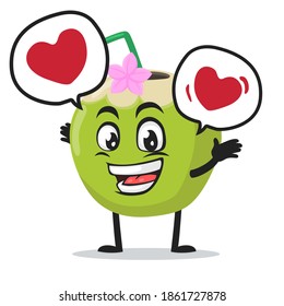 vector illustration of green coconut mascot or character says with love in bubble speech