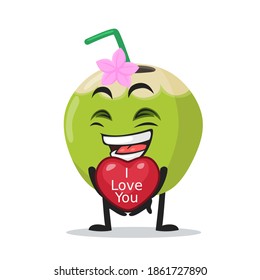 vector illustration of green coconut mascot or character give love symbol and says i love you