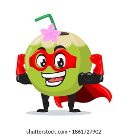 vector illustration of green coconut mascot or character wearing super hero costume