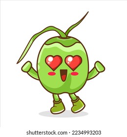 ilustración vectorial de mascota de coco verde o personaje con ojo amoroso
