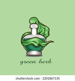 vector illustration of green color potion bottle steam