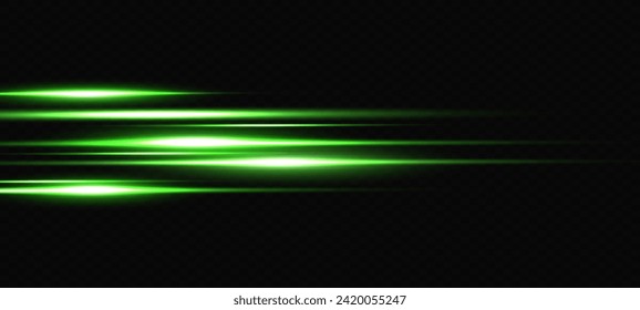 Vector illustration in green color. Set of lighting effects. Glare and flashes. Bright rays of light. Glowing lines. Vector illustration. Dust.Neon