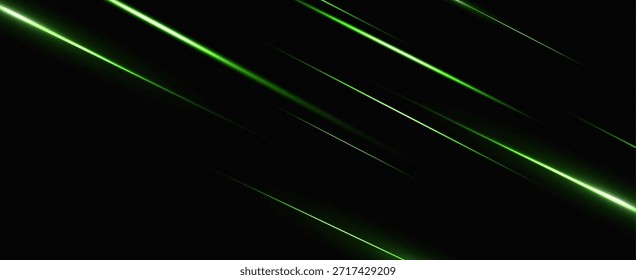 Ilustración vectorial en color verde. Conjunto de efectos de iluminación. Resplandor y destellos. Brillantes rayos de luz. Líneas brillantes. Ilustración vectorial. Polvo.Neón
