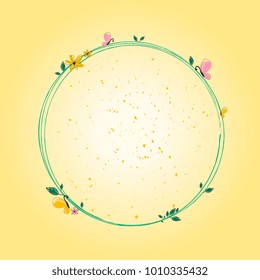 Vector illustration of green colored circle-shaped empty logo with butterflies and flowers.