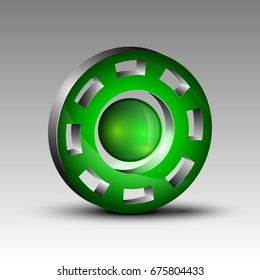 Vector illustration of green colored cog with core futuristic emblem.