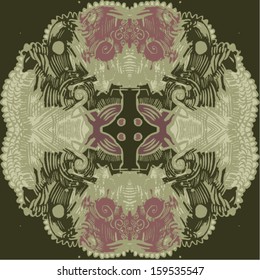 Vector illustration of green colored lace background / texture / pattern. Hand drawn.