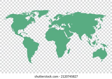 vector illustration of green colored world map on transparent background