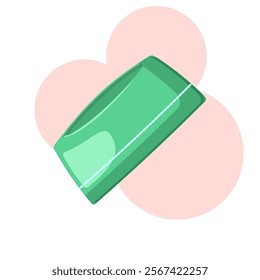 Vector illustration of a green condom on a pink background. Safe sex concept.