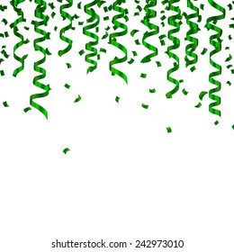 Vector Illustration Of Green Confetti And Party Streamers