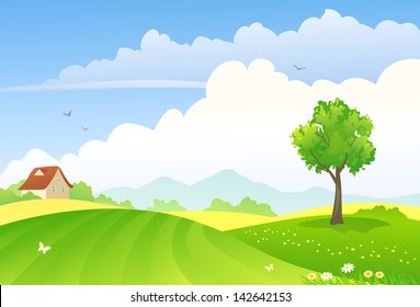 Vector illustration green countryside