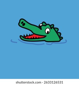 ilustração vetorial de um crocodilo verde emergindo da água com apenas a sua cabeça visível.