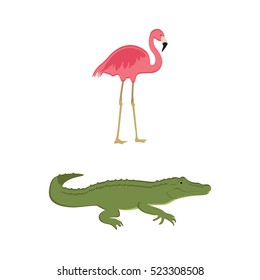 Vector illustration green crocodile friendly funny wild animal zoo design vector template. Alligator reptile. Predator mascot