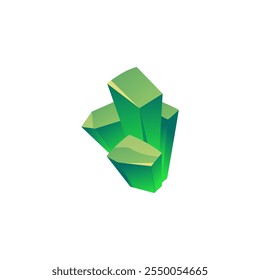 Vector Illustration with green crystals on isolated background. Magic element for game interface. Achievement gem. Magic mineral of level. Treasure. Icon in cartoon flat style.