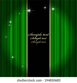 Vector illustration of Green curtain with seguins, black background