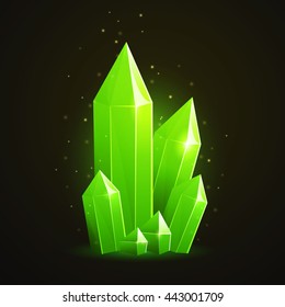 Vector Illustration of a Green Diamond or Gemstone on a Black Background