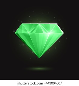 Vector Illustration of a Green Diamond or Gemstone on a Black Background