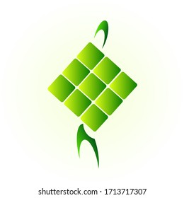 Vector illustration of green diamond inside made of rice and young coconut leaves. Ketupat food is a cultural tradition in Indonesia every Eid to celebrate the victory of Muslims.