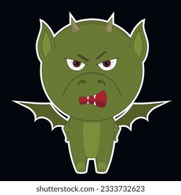 Vector illustration of a green dragon. Angry dragon sticker. Dragon emotion