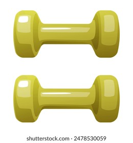 Vector illustration of green dumbbells for the gym. Sports equipment for fitness. Light weight dumbbells for sports training of body muscles. Two dumbbells on a white background.